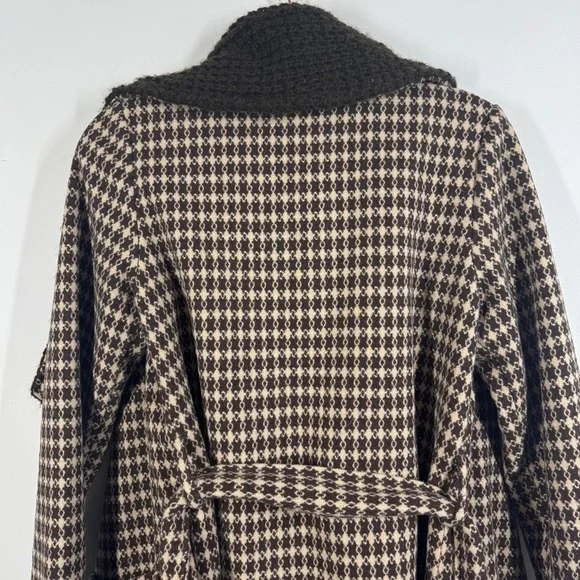 Vintage Stetson Brown Houndstooth Wool Blend Knit Collar Belted Coat Size S - Picture 12 of 14